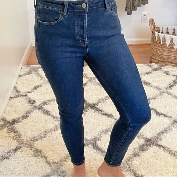 Free People High Waisted Button Fly Dark Wash Cropped Skinny Jeans 28 - Picture 1 of 11